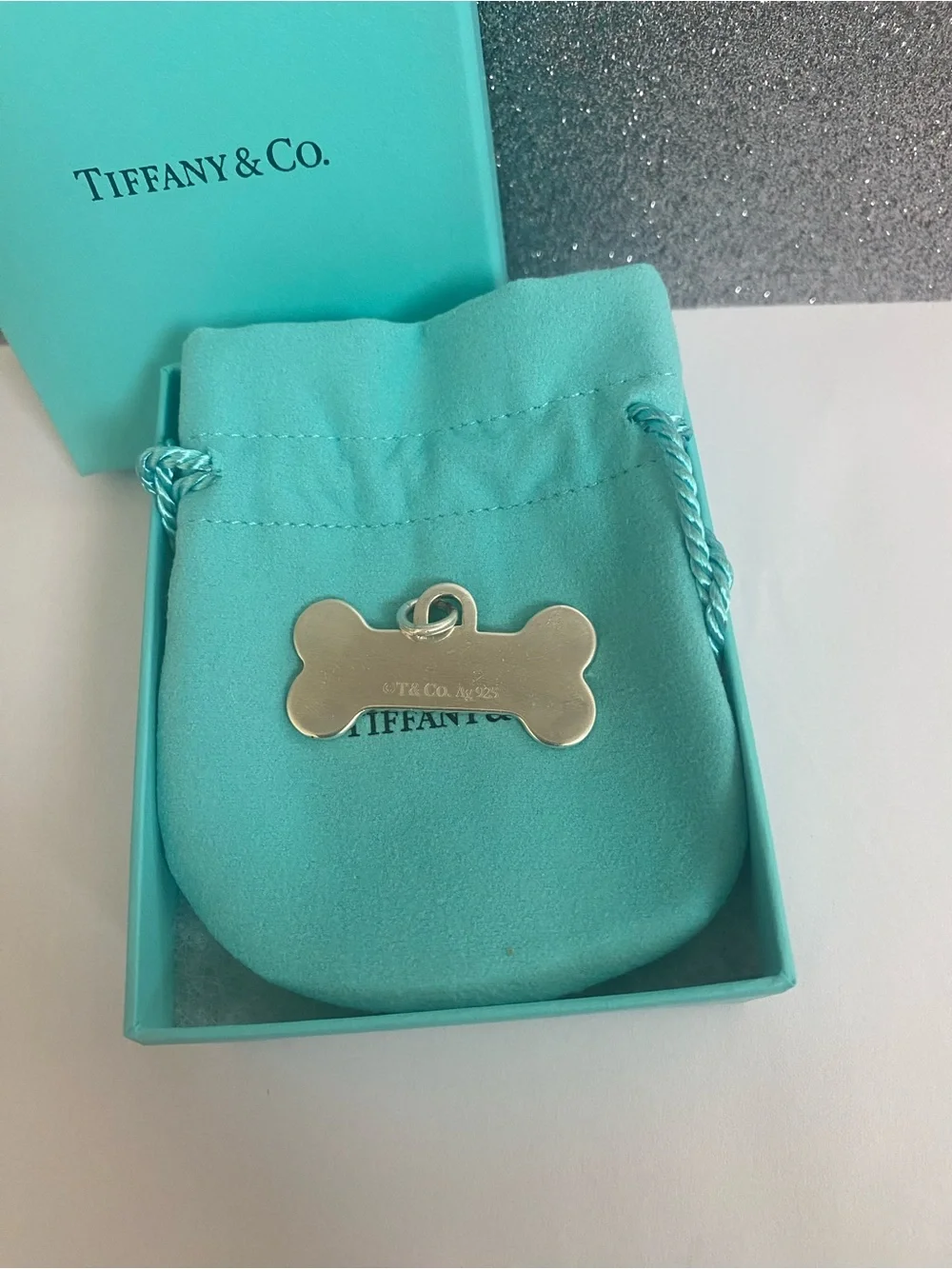 Tiffany & Co. Silver Blue Outline Dog Bone